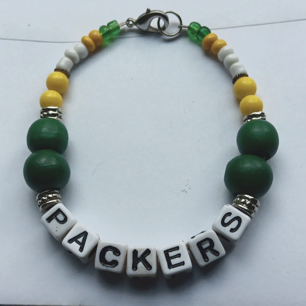 Packers Handmade Bracelet in Green White and Yellow Beads